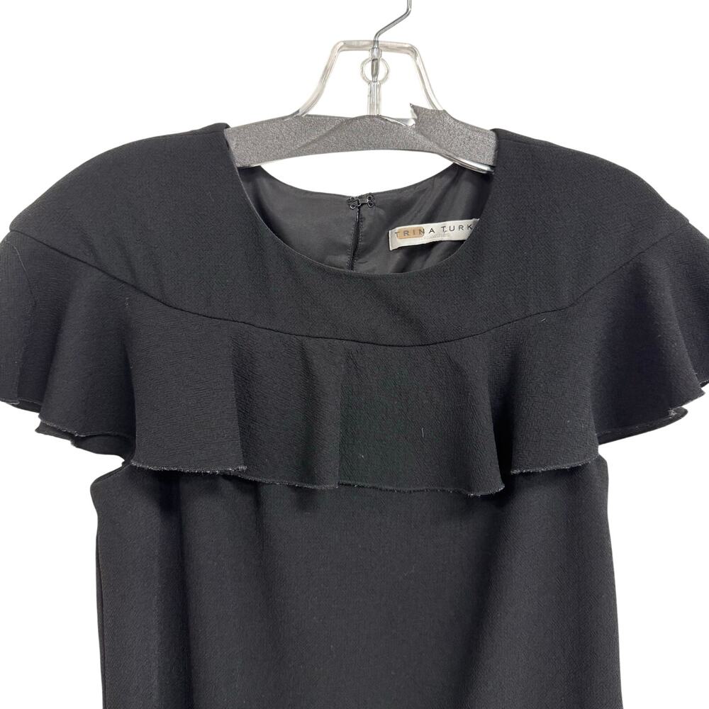 Trina Turk Short Draped Sleeve Black Shift Midi Dress Womens Small - Picture 4 of 7